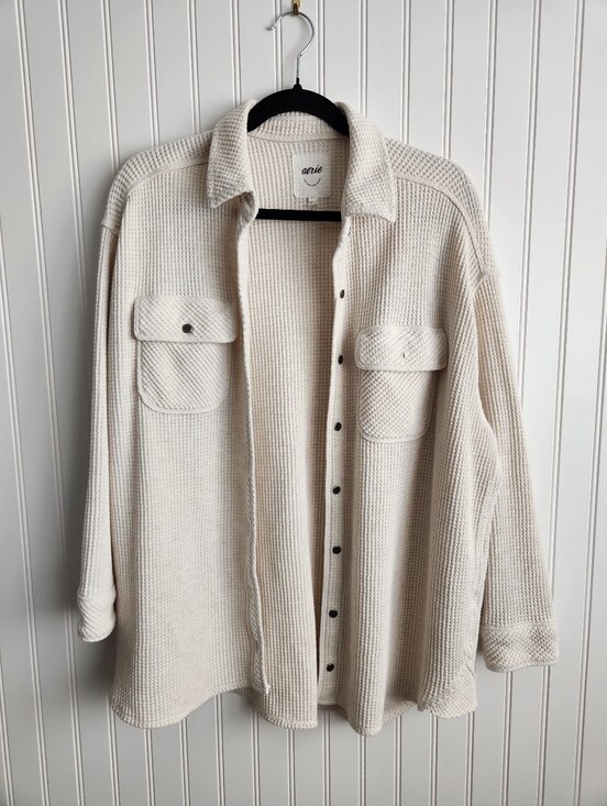 aerie Tops - AERIE Oatmeal Waffle Knit Cotton Blend Button Front Flannel Oversized Small